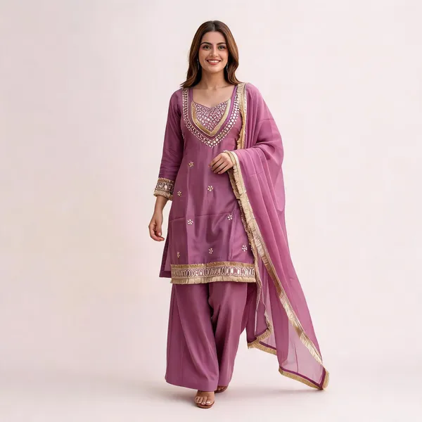 Mauve_Glass_Roman_Silk_Mirror_Work_Kurta_Palazzo_Set_With_Dupatta_For_Women