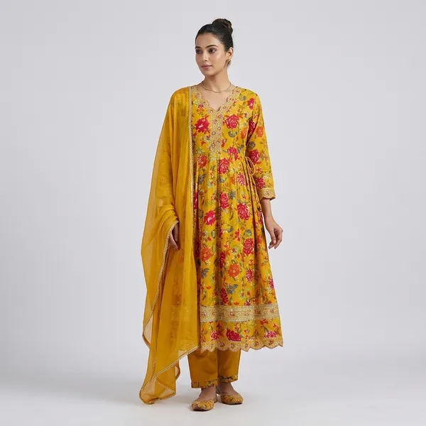 Mustard_Yellow_Rayon_Printed_Anarkali_Kurta_Set_With_Dupatta_For_Women