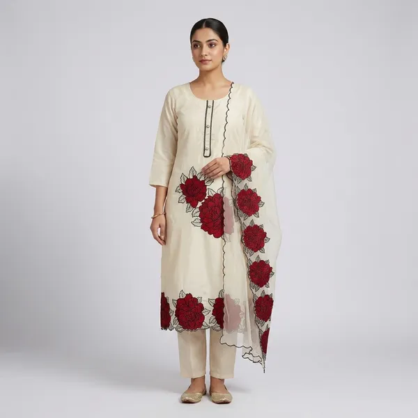Cream_Cotton_Floral_Patch_Salwar_Suit_Set_With_Dupatta_For_Women