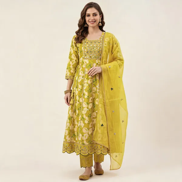 Yellow_Cotton_Printed_Anarkali_Kurta_Set_With_Dupatta_For_Women
