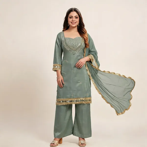 Grey_Roman_Silk_Mirror_Work_Kurta_Palazzo_Set_With_Dupatta_For_Women