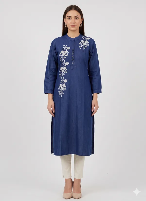 Blue_Cotton_Embroided_Kurta_For_Women