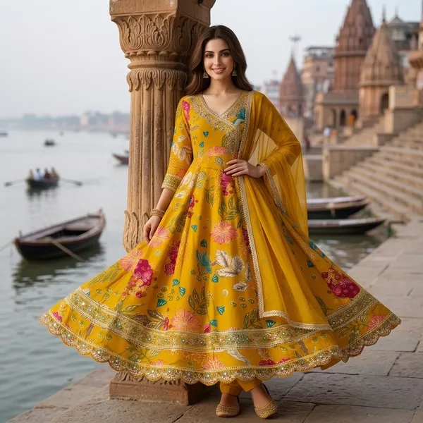 Yellow_70%_Cotton_30%_Polyester_Floral_Emroided_Anarkali_Kurta_Set_With_Dupatta_For_Women