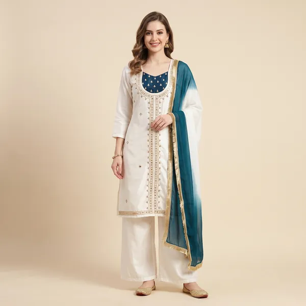 White_And_Blue_Roman_Glass_Embroided_Kurta_Palazzo_Set_With_Dupatta_For_Women
