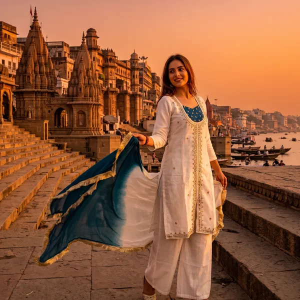 White_And_Blue_Roman_Glass_Embroided_Kurta_Palazzo_Set_With_Dupatta_For_Women