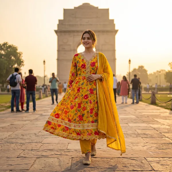 Mustard_Yellow_Rayon_Printed_Anarkali_Kurta_Set_With_Dupatta_For_Women