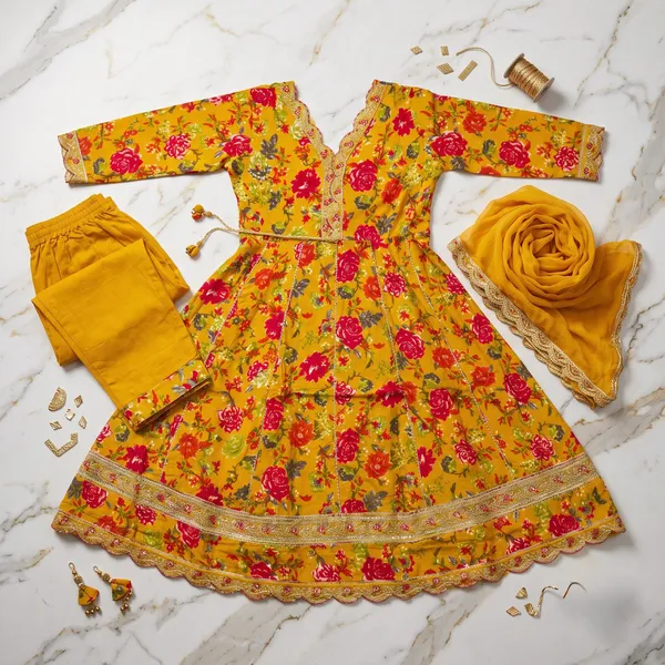 Mustard_Yellow_Rayon_Printed_Anarkali_Kurta_Set_With_Dupatta_For_Women