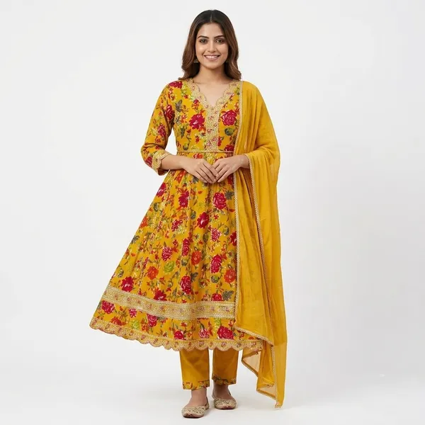 Mustard_Yellow_Rayon_Printed_Anarkali_Kurta_Set_With_Dupatta_For_Women