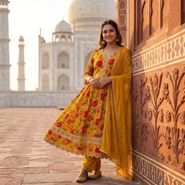 Mustard_Yellow_Rayon_Printed_Anarkali_Kurta_Set_With_Dupatta_For_Women
