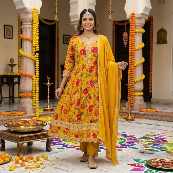 Mustard_Yellow_Rayon_Printed_Anarkali_Kurta_Set_With_Dupatta_For_Women