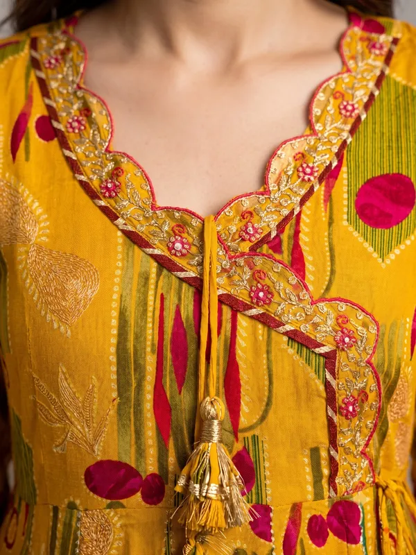 Yellow_Cotton_Printed_Anarkali_Kurta_Set_With_Dupatta_For_Women