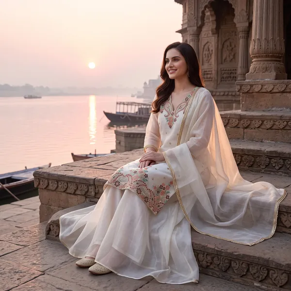 White_Georgette_Embroidered_Salwar_Suit_Set_With_Dupatta_For_Women
