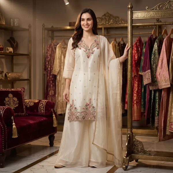 White_Georgette_Embroidered_Salwar_Suit_Set_With_Dupatta_For_Women