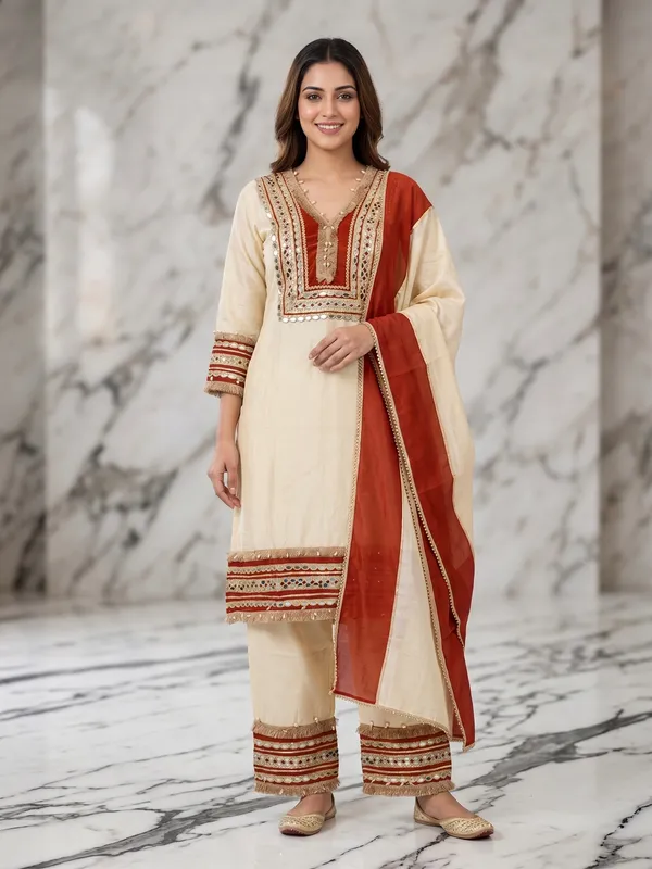 Cream_And_Rust_50%_Cotton_50%_Silk_Mirror_Work_Salwar_Suit_Set_With_Dupatta_For_Women