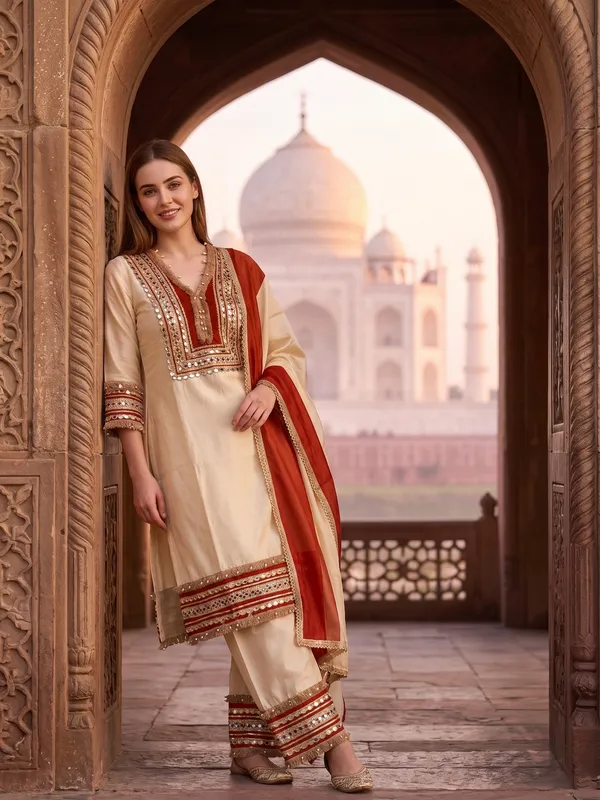 Cream_And_Rust_50%_Cotton_50%_Silk_Mirror_Work_Salwar_Suit_Set_With_Dupatta_For_Women