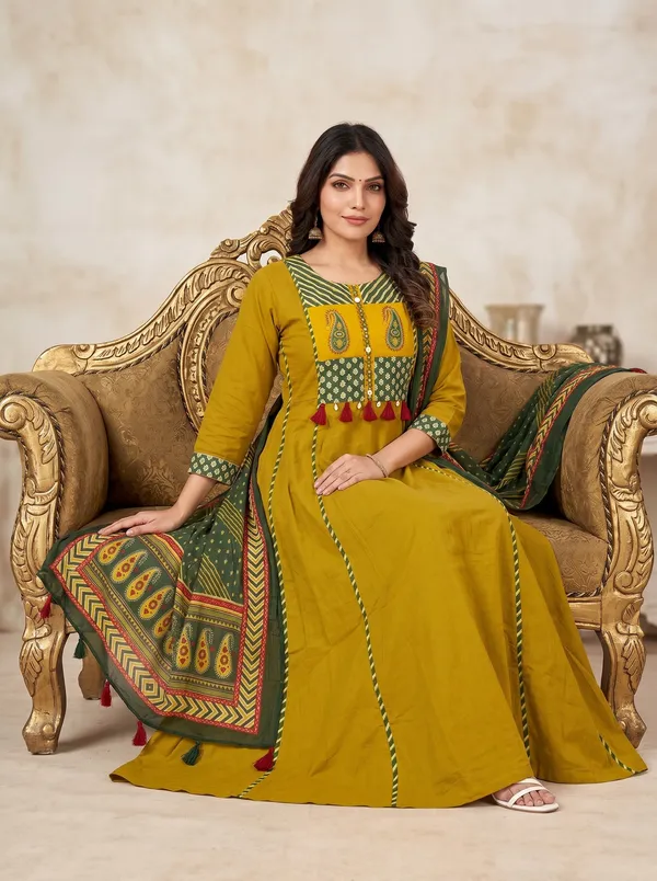 Olive_Cotton_Printed_Anarkali_Kurta_Set_With_Dupatta_For_Women