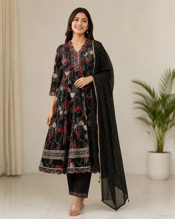 Black_Rayon_Printed_Anarkali_Kurta_Set_With_Dupatta_For_Women