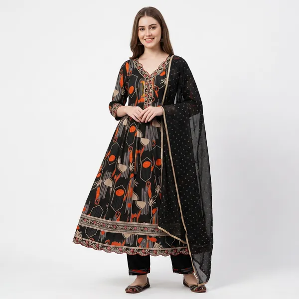 Black_Rayon_Printed_Anarkali_Kurta_Set_With_Dupatta_For_Women