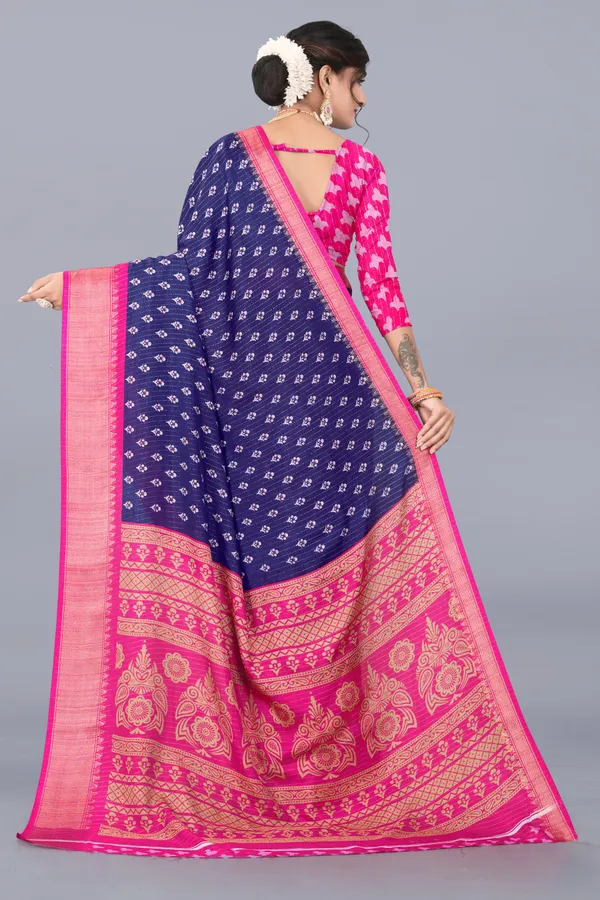 Navy_Blue_Dola_Silk_Saree_With_Unstitched_Blouse_For_Women