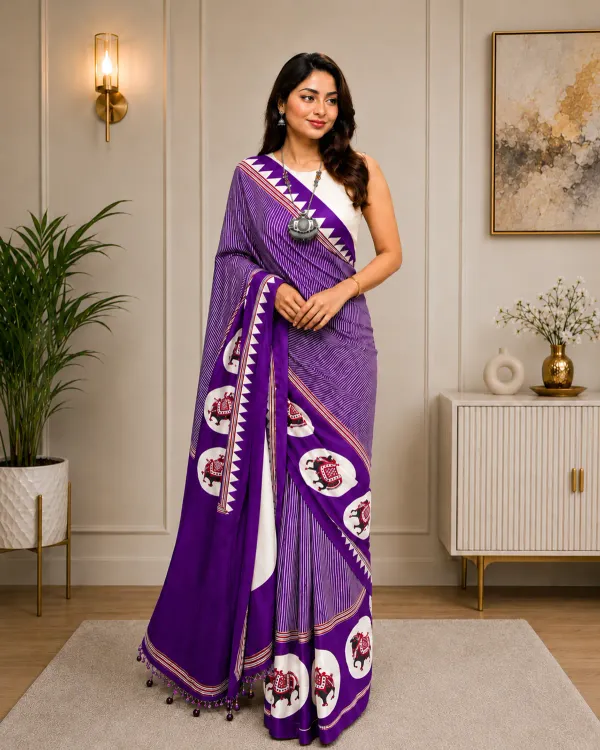 Purple_Japan_Satin_Saree_With_Unstitched_Blouse_For_Women