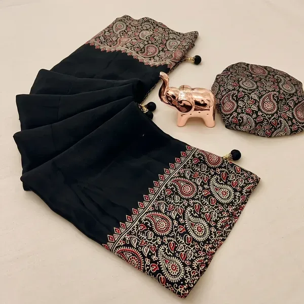 Black_Japan_Satin_Saree_With_Unstitched_Blouse_For_Women