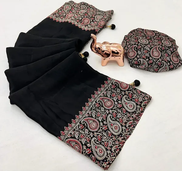 Black_Japan_Satin_Saree_With_Unstitched_Blouse_For_Women