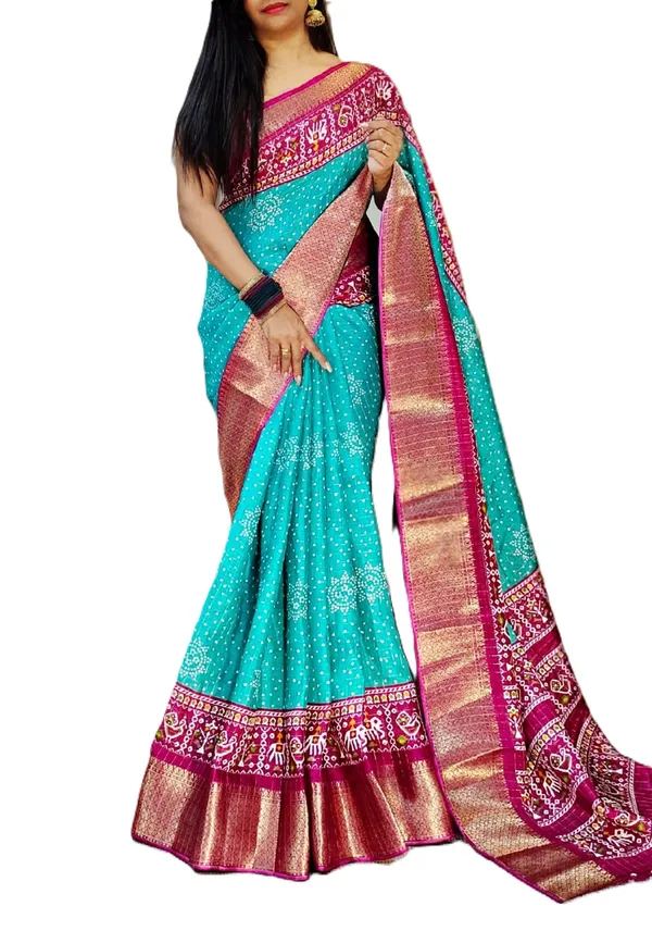 Sea_Green_Dola_Silk_Saree_With_Unstitched_Blouse_For_Women