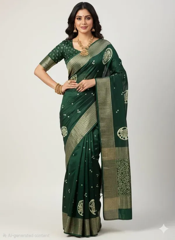 Green_Georgette_Saree_With_Unstitched_Blouse_For_Women