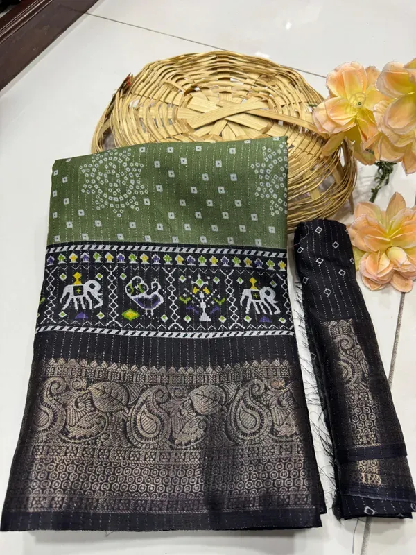 Pista_Green_Dola_Silk_Saree_With_Unstitched_Blouse_For_Women