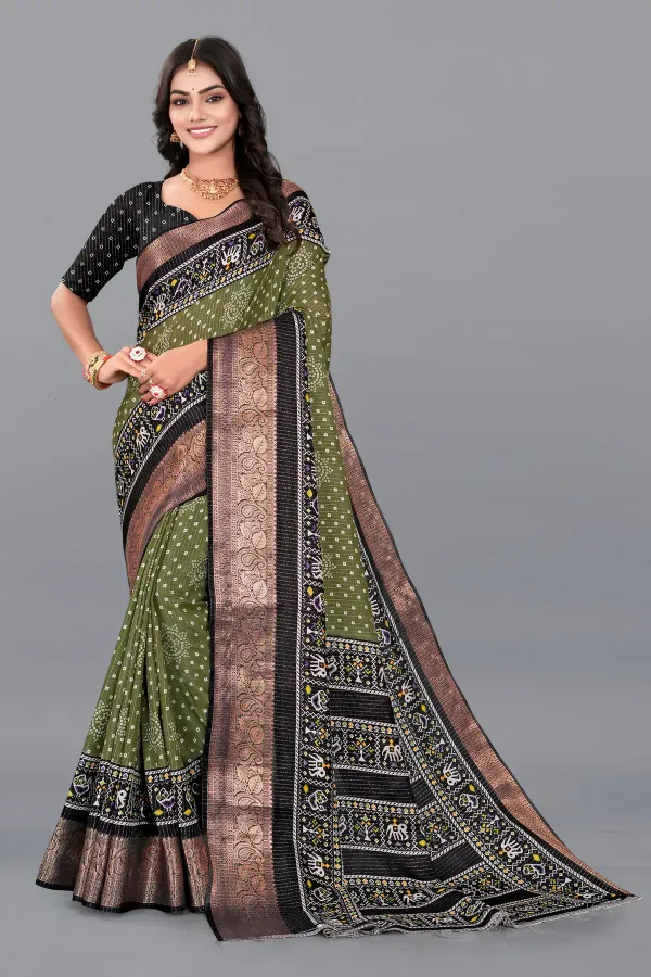 Pista_Green_Dola_Silk_Saree_With_Unstitched_Blouse_For_Women