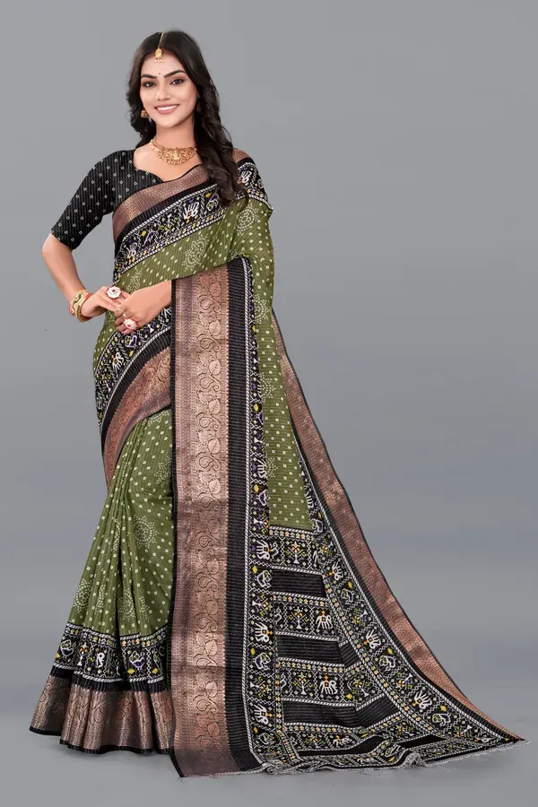 Pista_Green_Dola_Silk_Saree_With_Unstitched_Blouse_For_Women