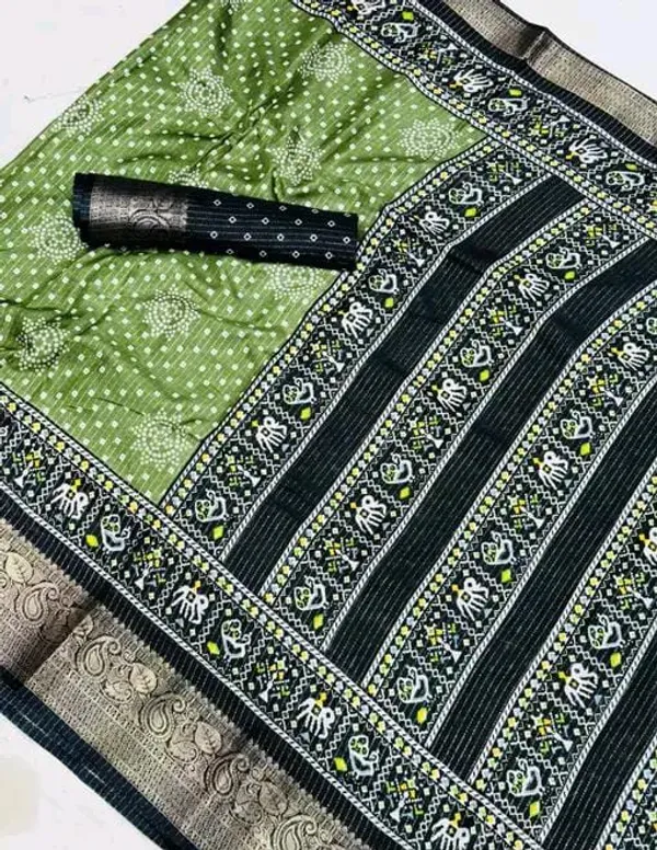 Pista_Green_Dola_Silk_Saree_With_Unstitched_Blouse_For_Women