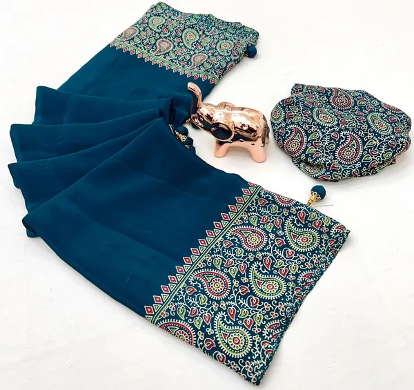 Navy_Blue_Japan_Satin_Saree_With_Unstitched_Blouse_For_Women