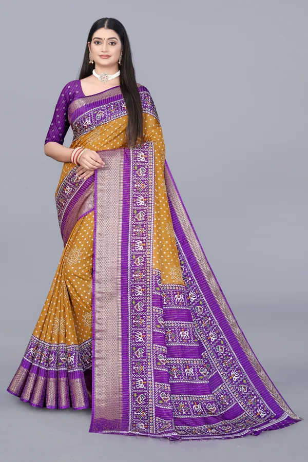 Mustard_Yellow_Dola_Silk_Saree_With_Unstitched_Blouse_For_Women