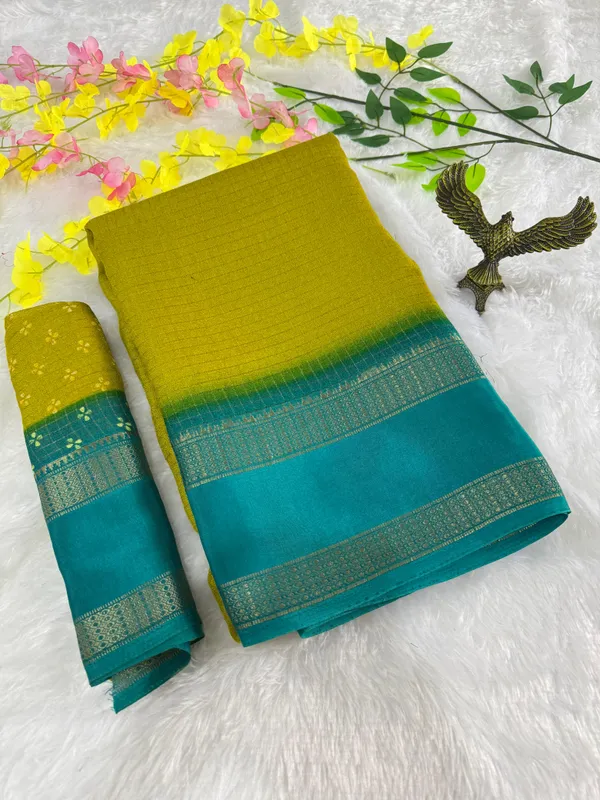 Yellow_Cotton_Chex_Saree_With_Unstitched_Blouse_For_Women