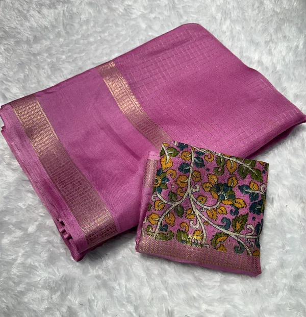 Pink_Cotton_Chex_Saree_With_Unstitched_Blouse_For_Women