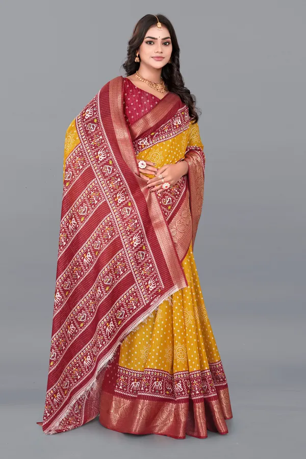 Mustard_Yellow_Dola_Silk_Saree_With_Unstitched_Blouse_For_Women
