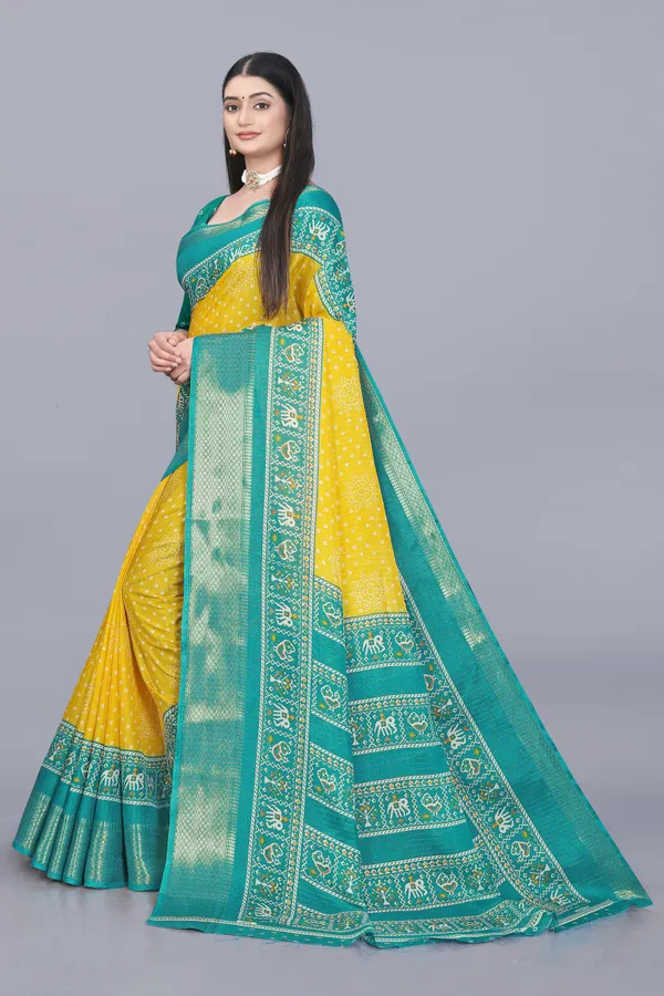Yellow_Dola_Silk_Saree_With_Unstitched_Blouse_For_Women
