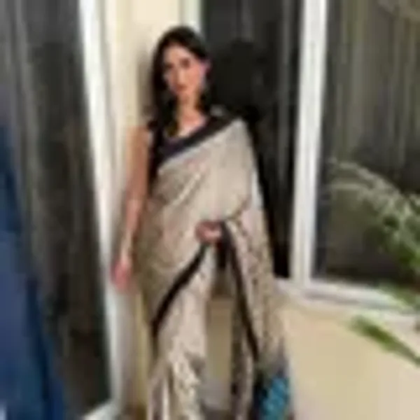 Cream_Japan_Satin_Saree_With_Unstitched_Blouse_For_Women