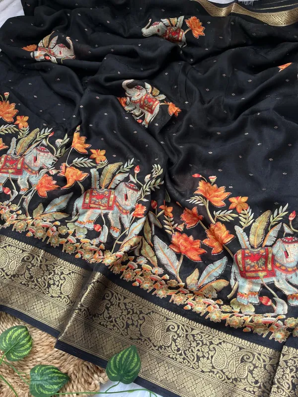 Black_Georgette_Foil_Saree_With_Unstitched_Blouse_For_Women