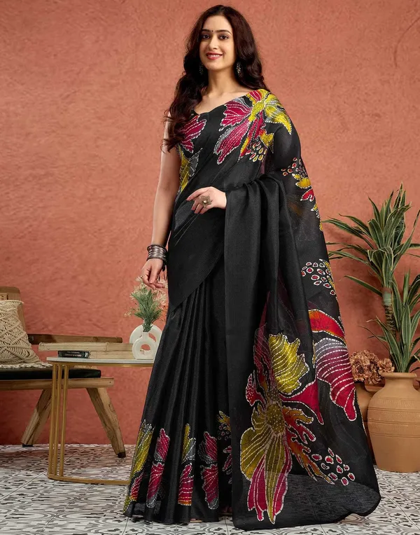 Black_Japan_Satin_Saree_With_Unstitched_Blouse_For_Women