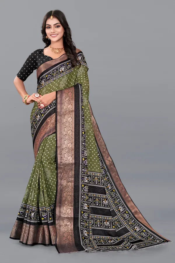 Pista_Green_Dola_Silk_Saree_With_Unstitched_Blouse_For_Women