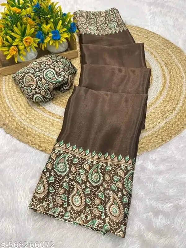 Brown_Japan_Satin_Saree_With_Unstitched_Blouse_For_Women
