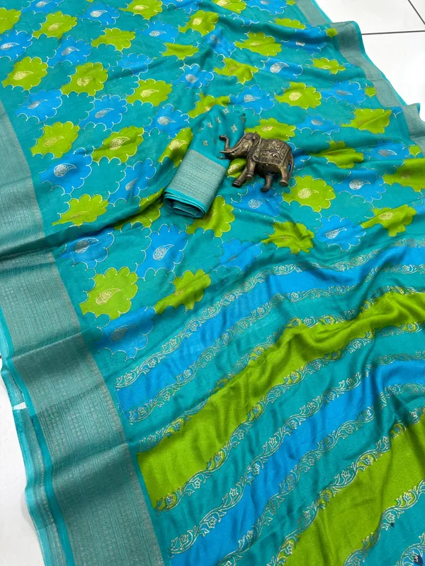Sky_Blue_Georgette_Foil_Saree_With_Unstitched_Blouse_For_Women
