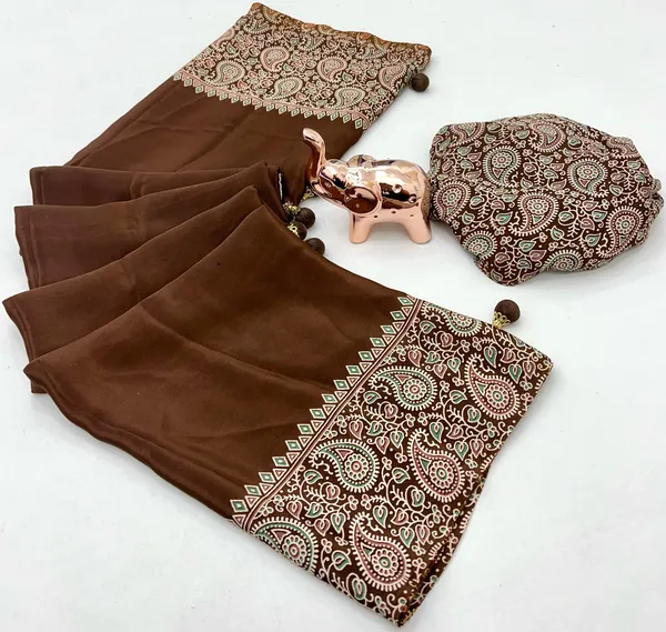 Brown_Japan_Satin_Saree_With_Unstitched_Blouse_For_Women