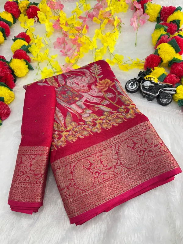 Pink_Georgette_Foil_Saree_With_Unstitched_Blouse_For_Women