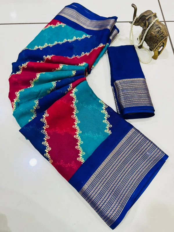 Navy_Blue_Georgette_Foil_Saree_With_Unstitched_Blouse_For_Women