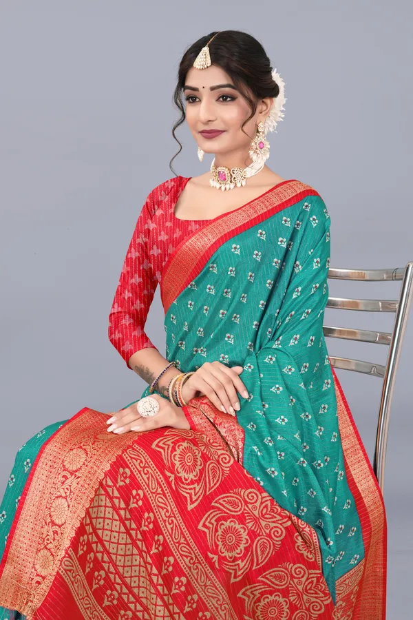 Teal_Blue_Dola_Silk_Saree_With_Unstitched_Blouse_For_Women