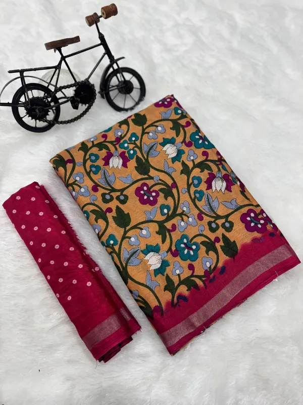 Mustard_Yellow_Malmal_Cotton_Saree_With_Unstitched_Blouse_For_Women
