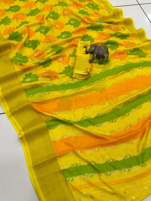 Yellow_Georgette_Foil_Saree_With_Unstitched_Blouse_For_Women